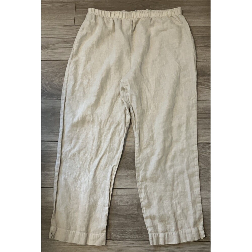 Hot Cotton Linen Pants Womens XL Beige Crop Elastic Waist Marc Ware Coastal